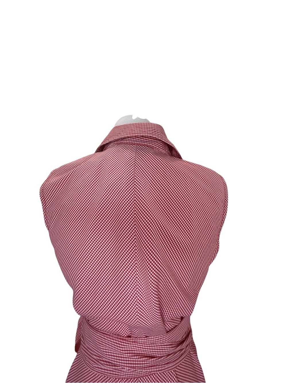 DKNY Red  Checkered Sleeveless Wrap-Style Midi Dress with Tie Belt SZ 4 - Picture 6 of 8